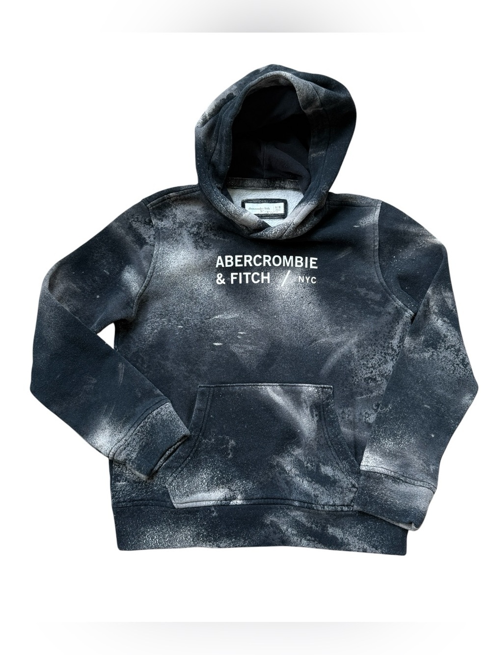 Abercrombie Kids Black Bleach Wash Hoodie Tie Dye Pullover Sweatshirt 9/10 Cozy